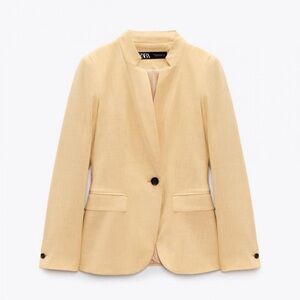ZARA Single Button Blazer Sz 10 Inverted Lapel Collar NEW